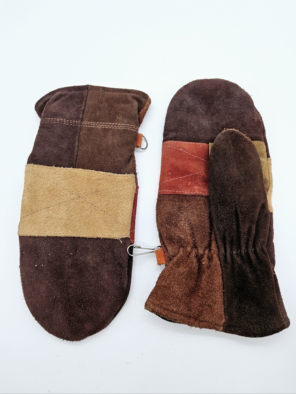 VINTAGE | lamb suede leather colour block lined mittens